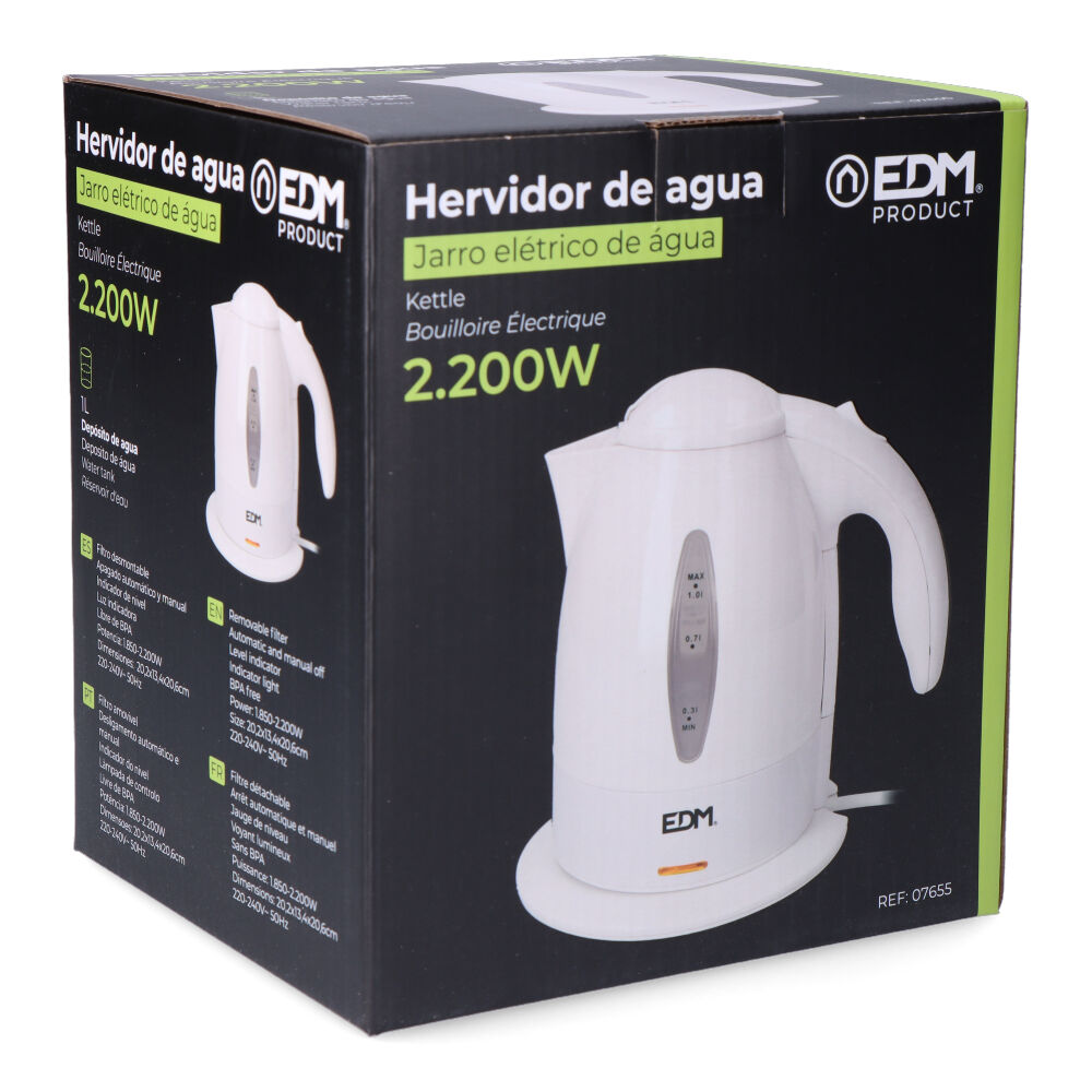 HERVIDOR AGUA ELECTRICO KETTLE 07655/2200W 1L EDM