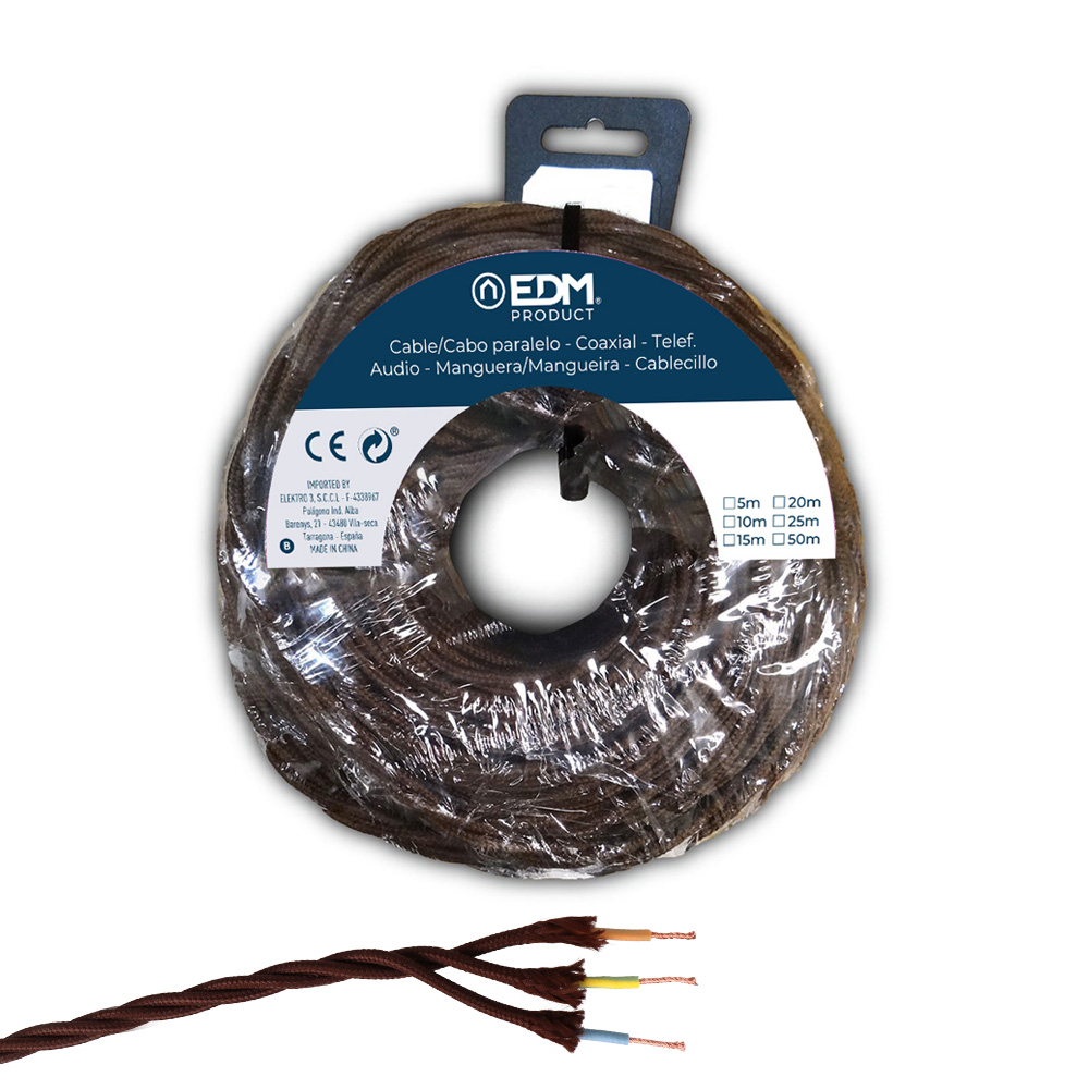 Cable trenzado textil 3x1,5 Blanco