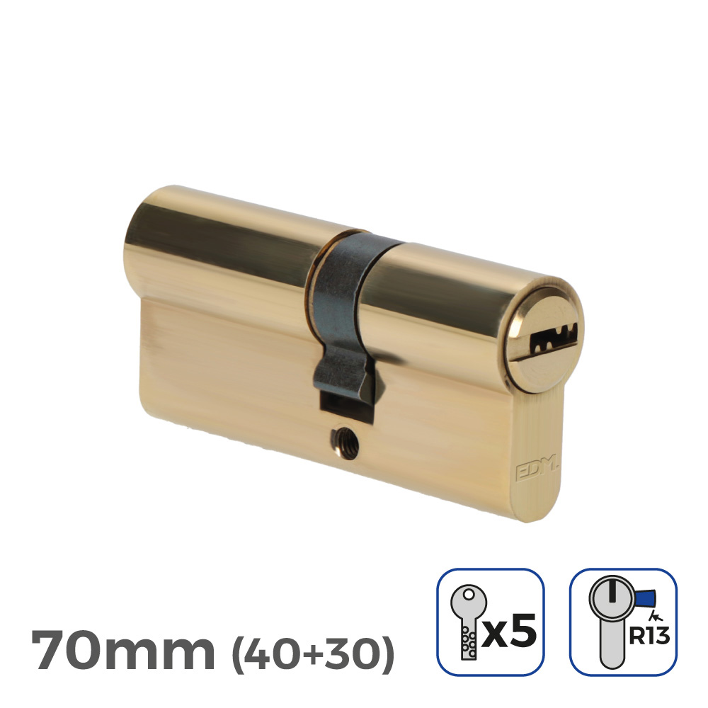 CYLINDER LOCK BRASS 70mm 40 30mm SHORT CAM R13 WITH 5 SECURITY