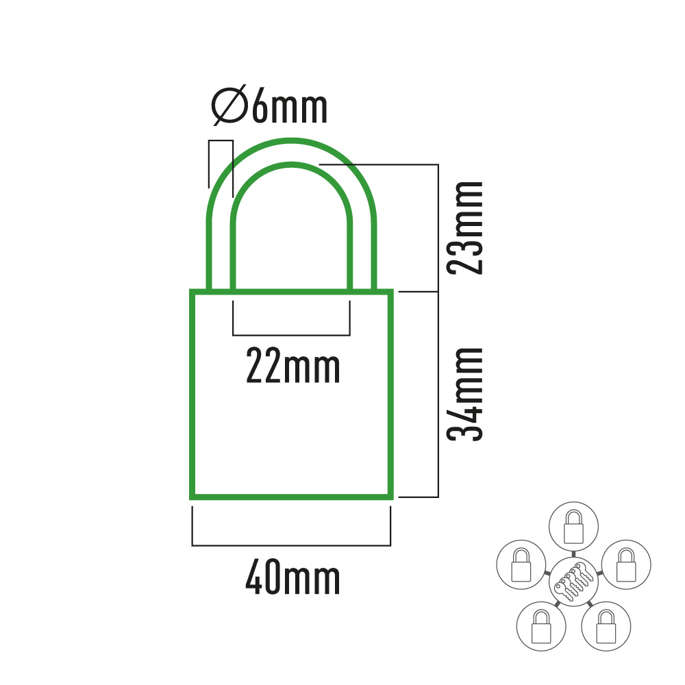 PACK 5 CANDADOS DE LATON ARCO NORMAL 5 LLAVES IGUALES 40x23mm EDM